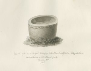 Fonte battesimale nella Chiesa di Grindon, 25 maggio 1847 da John Buckler