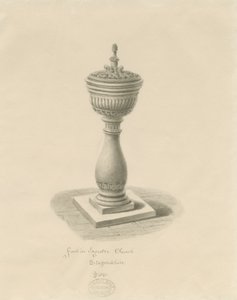 Fonte battesimale nella Chiesa di Ingestre: disegno a seppia da John Buckler