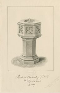 Fonte battesimale nella Chiesa di Penkridge: disegno a seppia