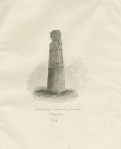 Chiesa di Ilam - Antica Croce (disegno a seppia) da John Buckler