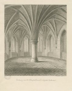 Interno della cattedrale di Lichfield - Biblioteca sopra la sala capitolare: disegno a seppia da John Buckler