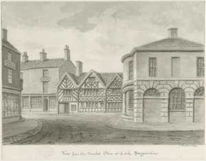 Leek Town - Piazza del Mercato (disegno a seppia) da John Buckler