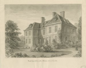 Lichfield - Palazzo del Vescovo nel Close: disegno a seppia da John Buckler