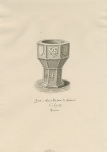 Lichfield - Fonte battesimale nella chiesa di St. Michael: disegno seppia