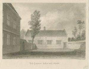Lichfield - Scuola di Grammatica: disegno a seppia da John Buckler