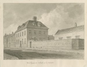 Lichfield - Scuola di grammatica: disegno a seppia da John Buckler