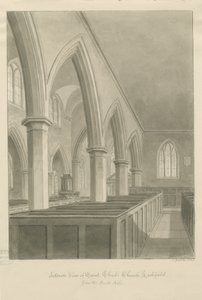 Lichfield - Interno della chiesa di St. Chad: disegno seppia da John Buckler