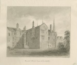 Lichfield - Vecchia Casa nel Chiuso: disegno a seppia da John Buckler