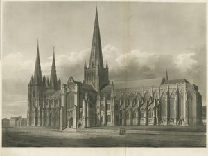 Cattedrale di Lichfield - Vista sud-est: incisione ad acquatinta, nd [?XIX secolo]