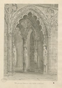 Cattedrale di Lichfield - Porta Ovest: disegno a seppia da John Buckler