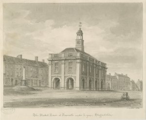 Newcastle-under-Lyme - Piazza del Mercato (disegno a seppia, 1840) da John Buckler