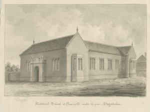 Newcastle-under-Lyme - Scuola Nazionale: disegno a seppia da John Buckler