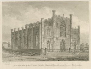 Newcastle-under-Lyme - Cappella cattolica romana: disegno a seppia da John Buckler