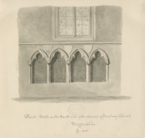 Chiesa di Norbury - Stalli dei sacerdoti: disegno a lavaggio seppia, 1843