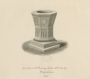 Penkridge - Fonte nel giardino della canonica: disegno a seppia da John Buckler