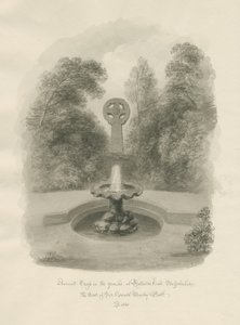 Rolleston Hall - Antica croce: disegno a seppia da John Buckler