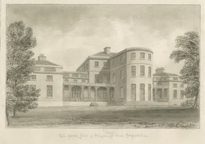 Shugborough Hall - Fronte del giardino: disegno a seppia, 1842 da John Buckler