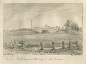 Stafford - Ponte alla stazione ferroviaria: disegno a seppia, 1841 da John Buckler