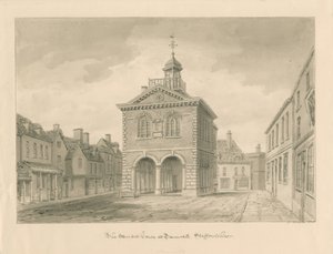 Tamworth - La Casa del Mercato: disegno a seppia da John Buckler