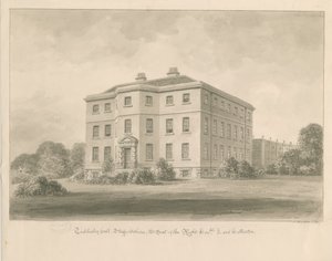Teddesley Hall: disegno a lavaggio seppia, 1841 da John Buckler