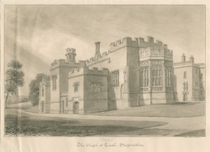 Tixall - Cappella a Tixall Hall: disegno a lavaggio seppia, 1841 da John Buckler