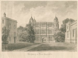 Tixall Hall e Gatehouse: disegno a seppia, 1841 da John Buckler