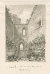 Castello di Tutbury - Interno delle rovine: disegno a seppia da John Buckler