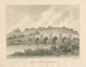Castello, chiesa e ponte di Tutbury: disegno a seppia