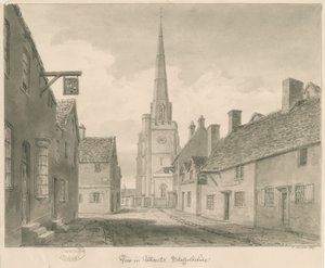 Città di Uttoxeter - Vista della strada: disegno a seppia