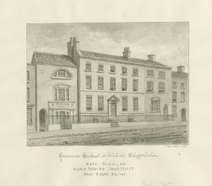 Walsall Town - Scuola di Grammatica: disegno a lavaggio seppia, 1845
