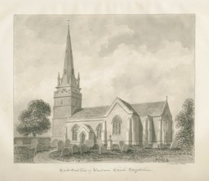 Chiesa di Wombourne: disegno seppia, 1845 da John Buckler