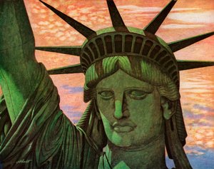 Vista aerea ravvicinata della Statua della Libertà da John Carleton Atherton