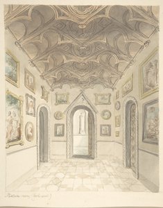 Castello di Lea, Worcestershire, Sala delle Immagini, Vista Ovest, ca. 1816 da John Carter.