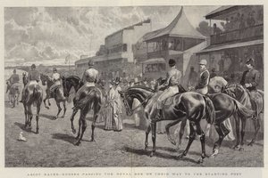 Corse di Ascot, Cavalli che Passano davanti alla Tribuna Reale sulla Strada verso il Punto di Partenza