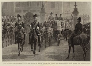 Il Salotto di Sua Maestà, S.A.R. il Principe di Galles che lascia il Palazzo per Marlborough House dopo il Salotto da John Charlton