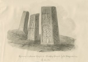 Chiesa di Checkley - Croci antiche: disegno a seppia da John Chessell Buckler