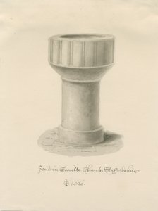 Fonte battesimale nella chiesa di Enville (disegno a seppia, 1820)