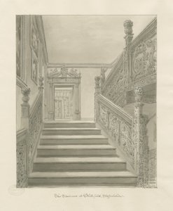 Interno di Blithfield Hall: disegno a seppia da John Chessell Buckler