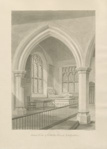 Interno della Chiesa di Ellastone: disegno a seppia, 1841 da John Chessell Buckler