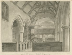Interno della Chiesa di Sandon: disegno seppia, 1841 da John Chessell Buckler
