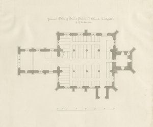 Lichfield - Pianta della chiesa di St. Michael: disegno a penna e seppia da John Chessell Buckler