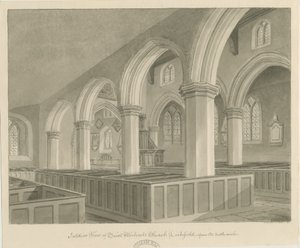 Lichfield - Interno della Chiesa di San Michele: disegno a seppia da John Chessell Buckler
