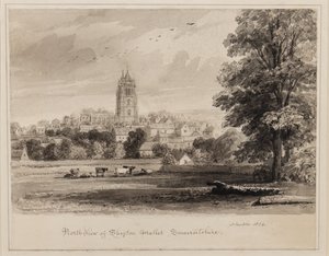Vista nord-ovest di Shepton Mallet, Somersetshire, 1834 da John Chessell Buckler
