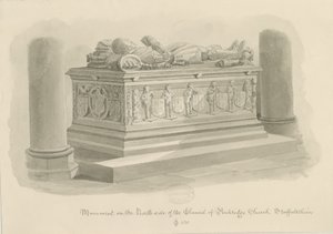 Chiesa di Penkridge - Tomba di [Sir Edward Littleton]: disegno a seppia da John Chessell Buckler