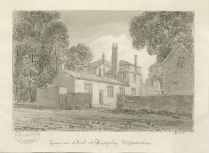 Rugeley Town - Scuola di Grammatica (disegno a seppia, 1824) da John Chessell Buckler