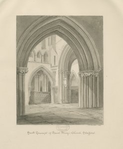 Stafford - Interno della Chiesa di Santa Maria: disegno a seppia da John Chessell Buckler