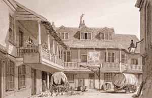 Il Tabard Inn su Borough High Street, Southwark, Londra, 1827 da John Chessell Buckler