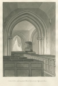 Worcestershire - Droitwich - Interno della Chiesa di Dodderhill: disegno a seppia da John Chessell Buckler