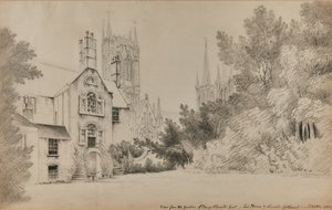 Vista dal giardino di Henry Thorold, Esq., la sua casa e la Cattedrale di Lincoln da John Claude Nattes