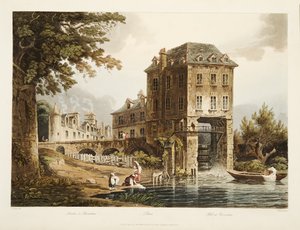 Mulino a Charenton, illustrazione da Versailles, Parigi e Saint Denis, pub. 1807 (acquatinta) da John Claude after Nattes